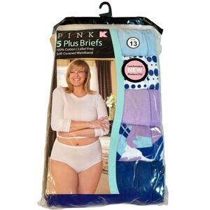 Kmart PINK Briefs Underwear Womens Plus Sz 13 Cotton 5 Pack Blue Purple Polka Do